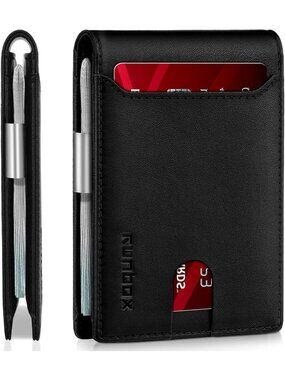 〽️Man Matta Black Leather Money RFID Blocking Pocket Bifold Credit Card Walllet